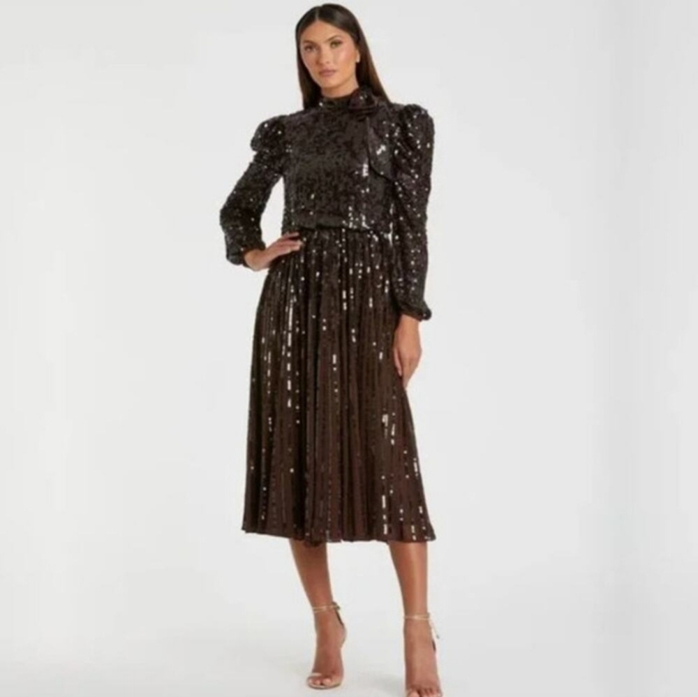 MAC DUGGAL Dress Size 18 Evening Gown Sequin NEW Chocolate Brown Midi